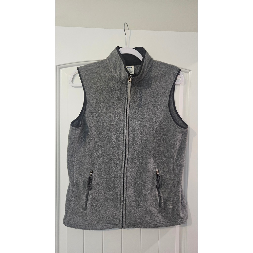 Old Navy Heather Gray Fleece Full Zip Vest Women Large Mock Neck Pockets